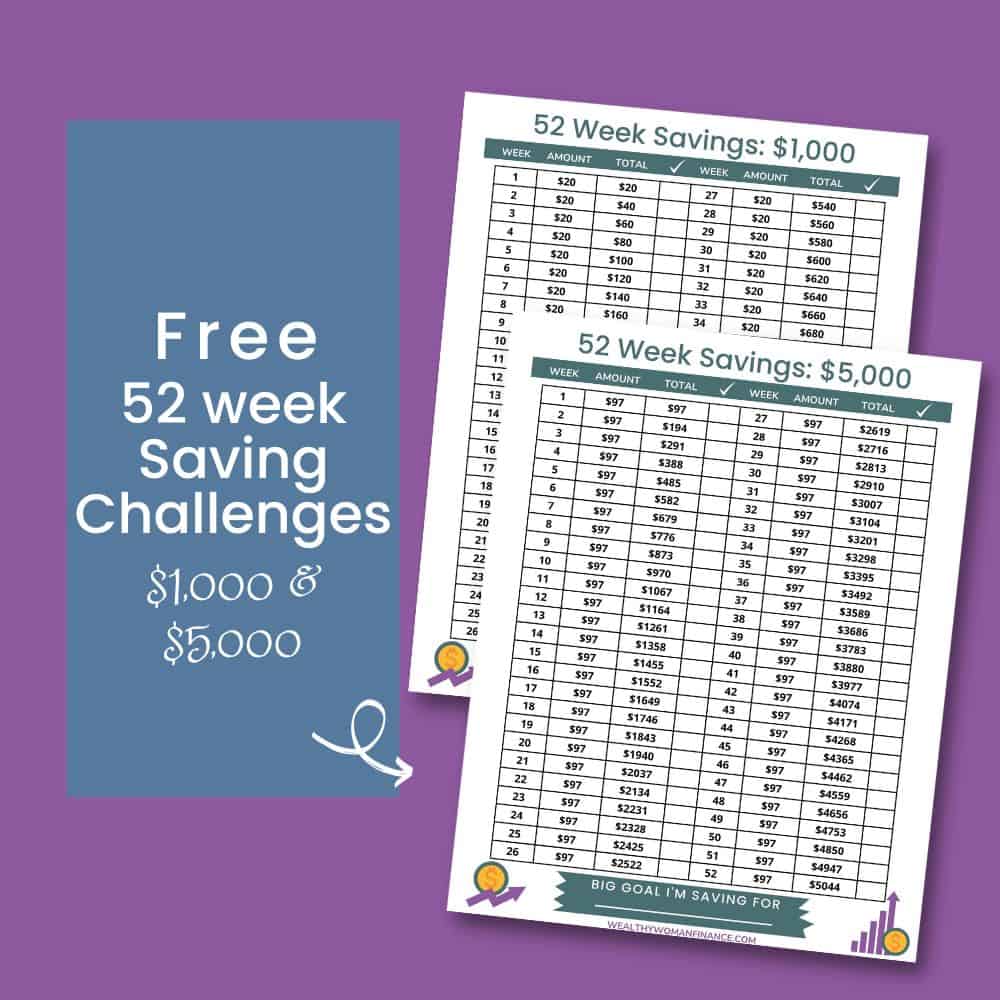 52 week savings money challenge printable pdf template