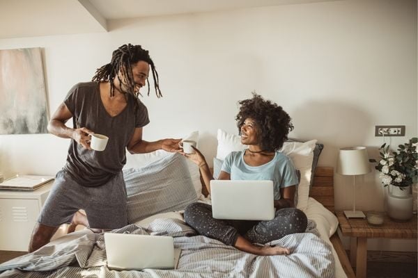 man and woman sharing coffee