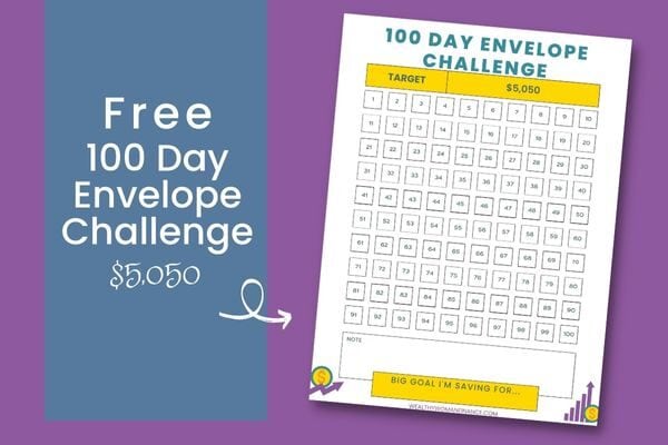 Free template chart, 100 day envelope challenge total