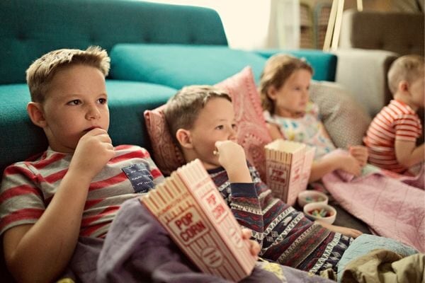 kids watching a movie