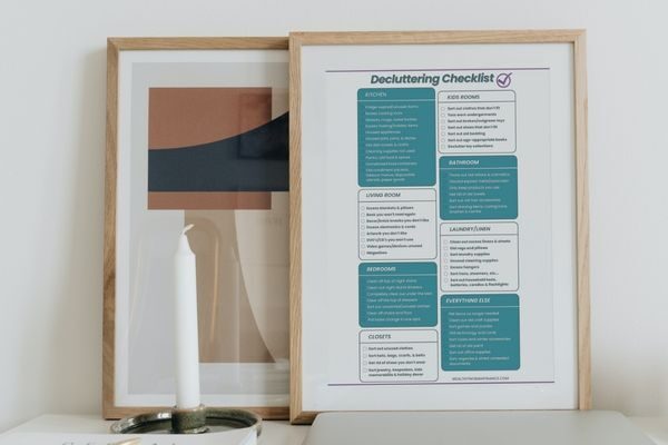 decluttering checklist printable image; things to do when broke