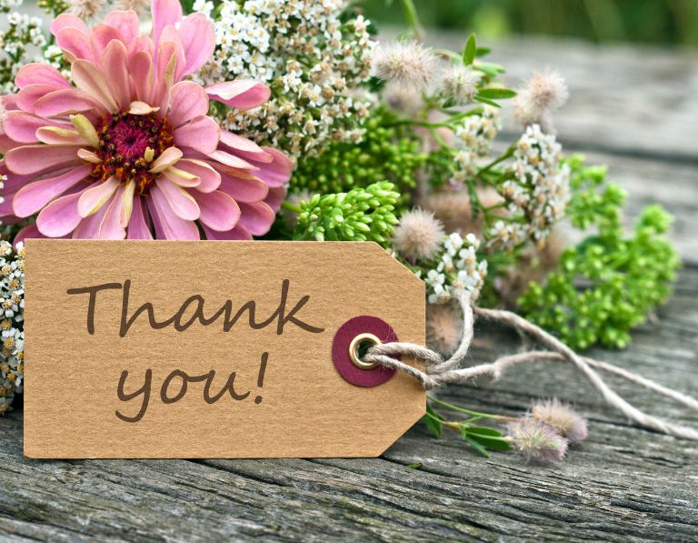 flowers and thank you card featured image; small inexpensive thank you gift ideas