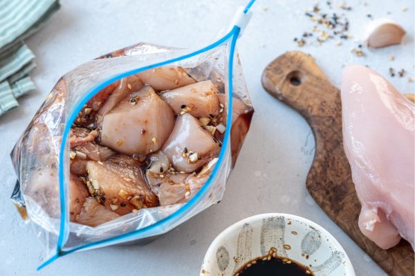 freezer bag with chicken in it