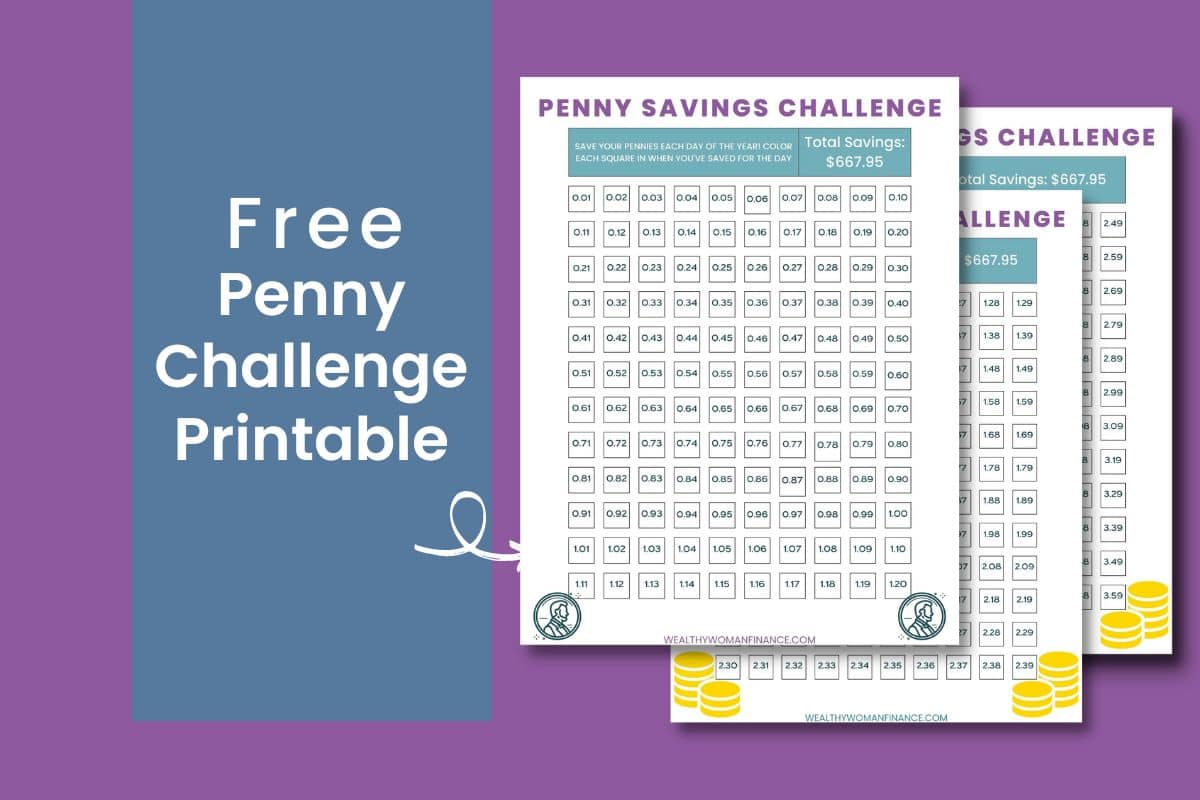 Free penny money saving challenge chart tracker printables