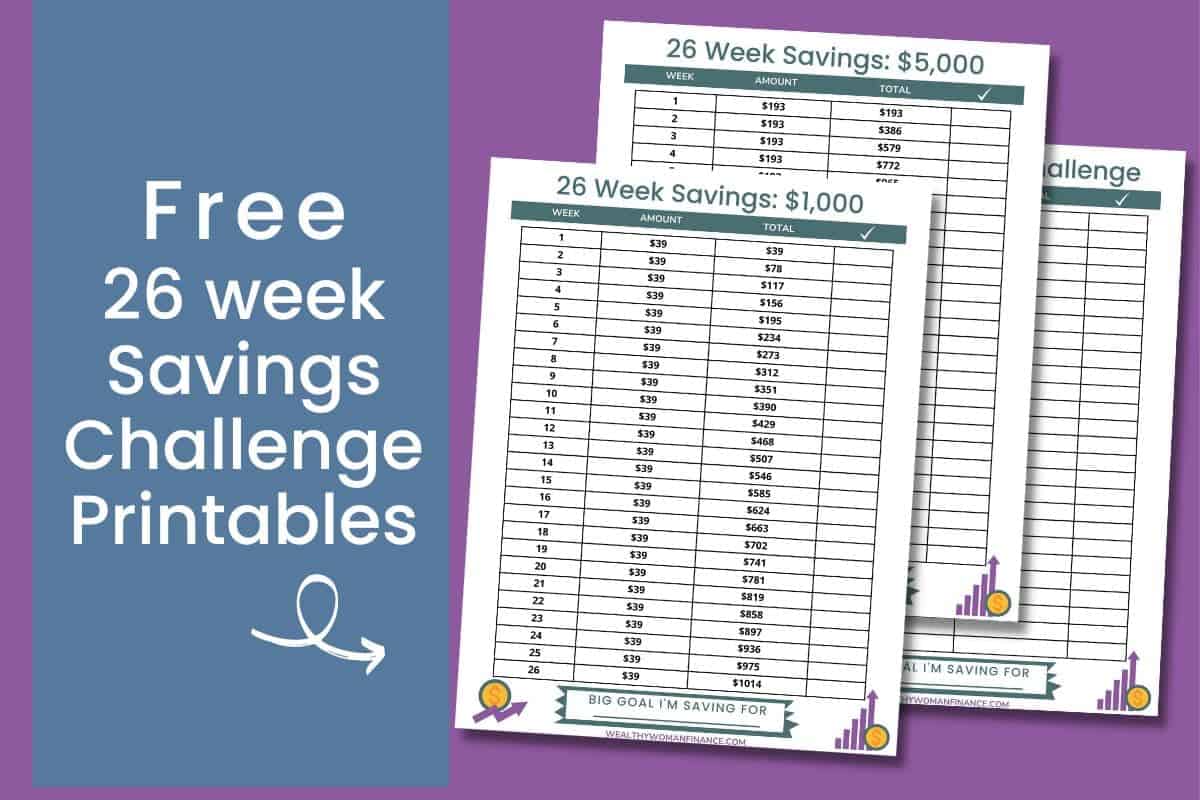 Free 26 Week Savings Challenge Printable (save $1,000+ in 2024)