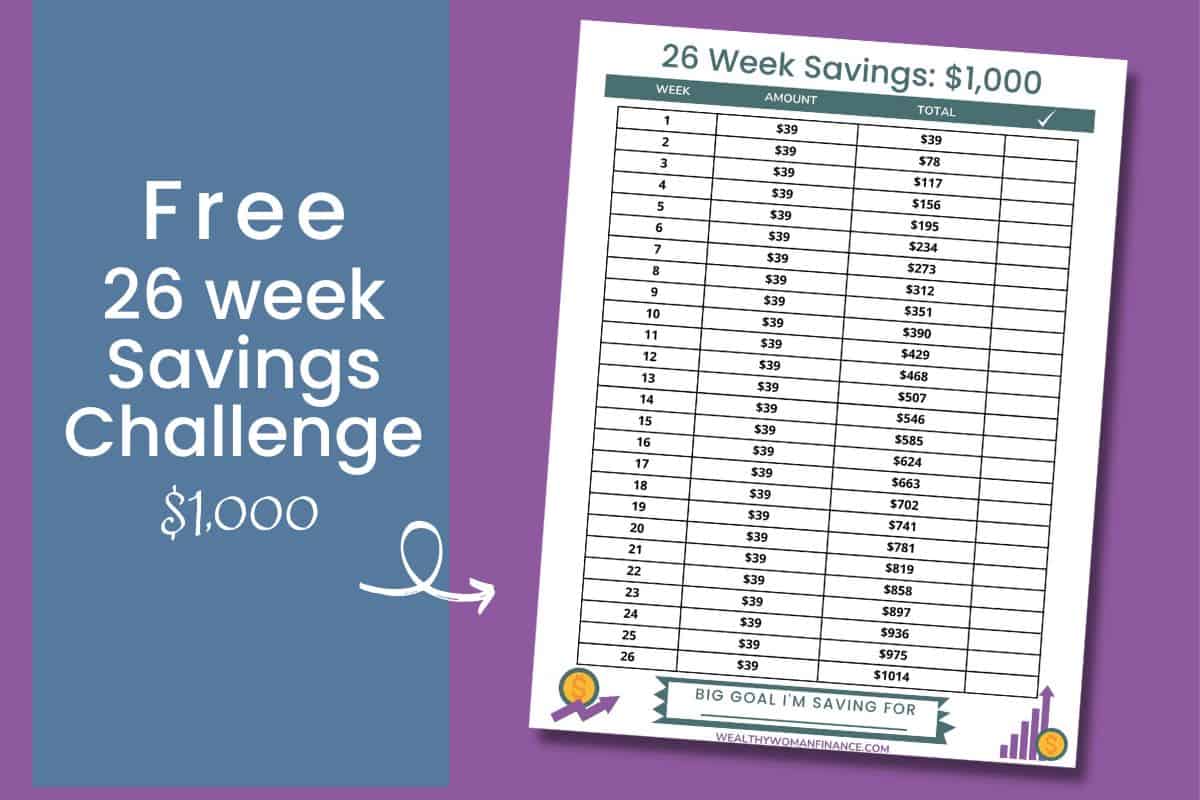 26 week savings challenge template $1,000: use envelope system or do biweekly too