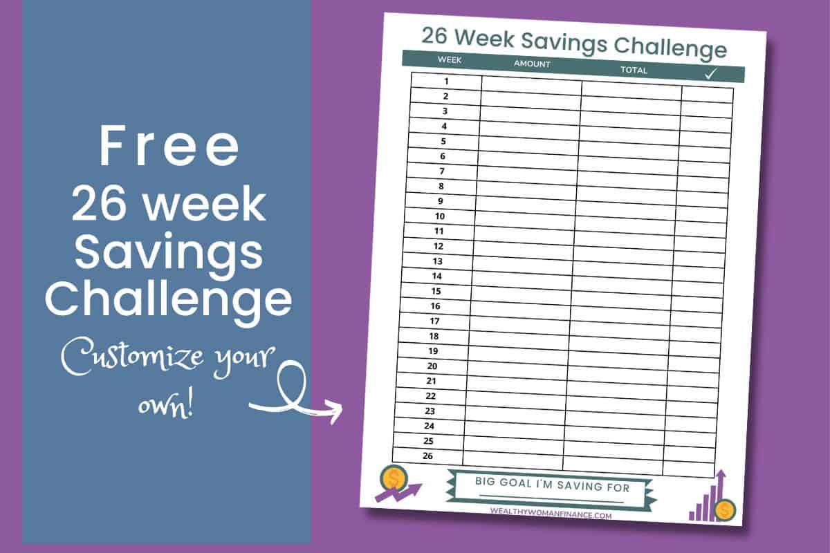 Customize your own 26 week challenge chart for savings of $10,000 $20,000 or more