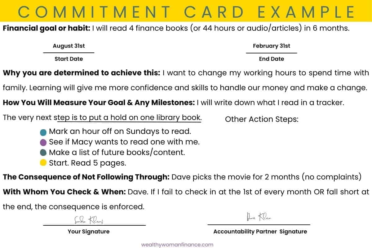 commitment card contract examples of habits and goals