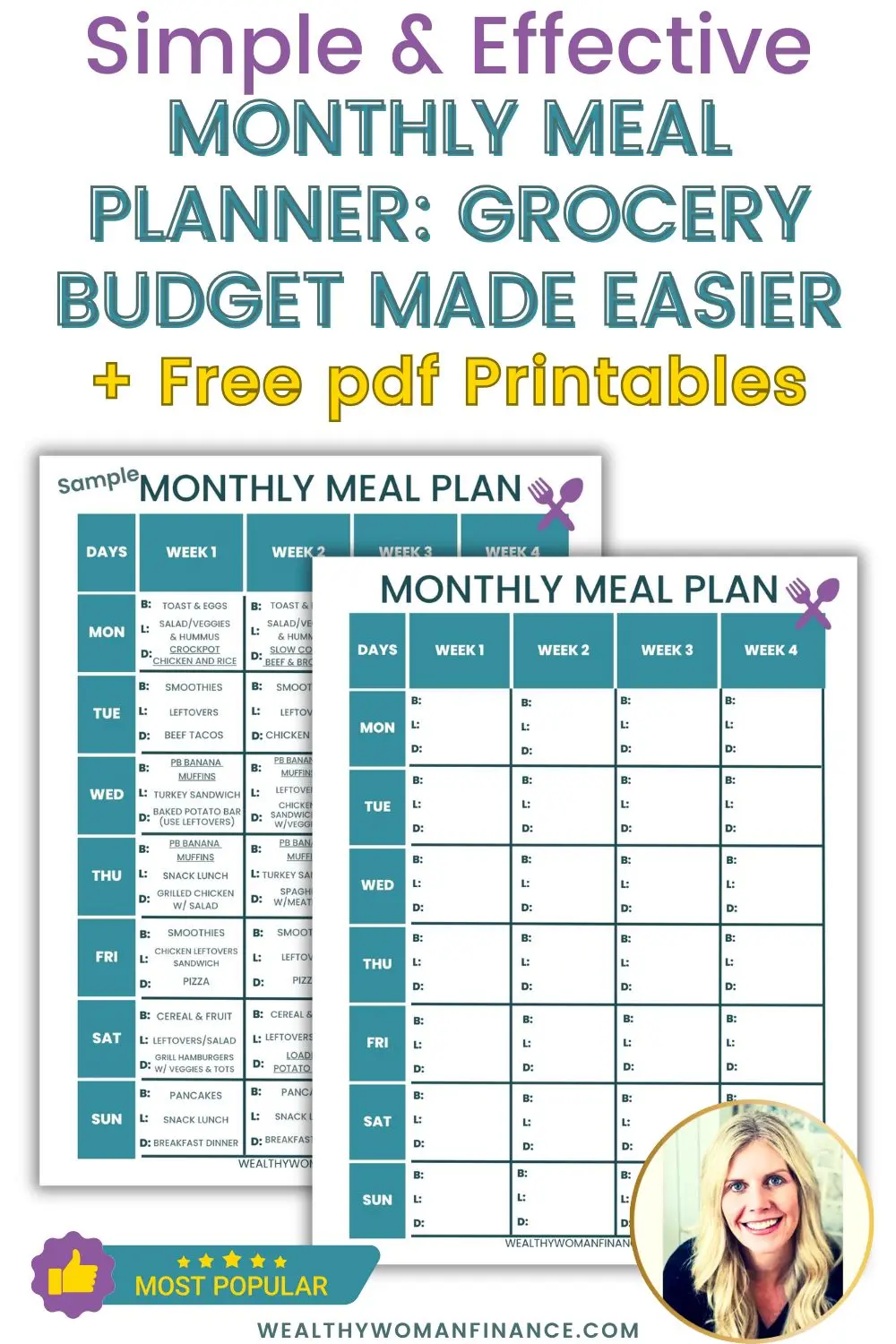 monthly meal planner template free printable