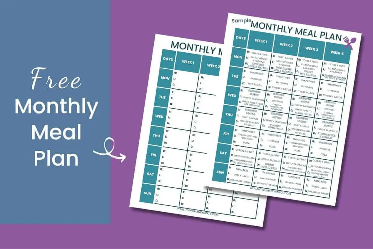 monthly meal planner template free printable