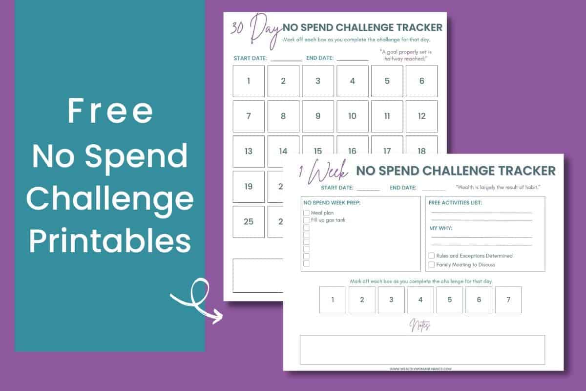 no spend challenge printable for a week or 30 days: month tracker