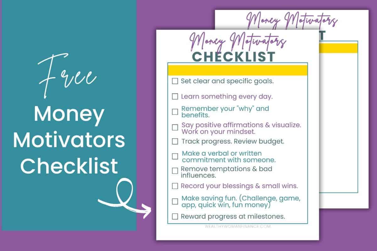 free money saving motivation checklists: stay motivated to save free printable: stick to budget and allot for fun money