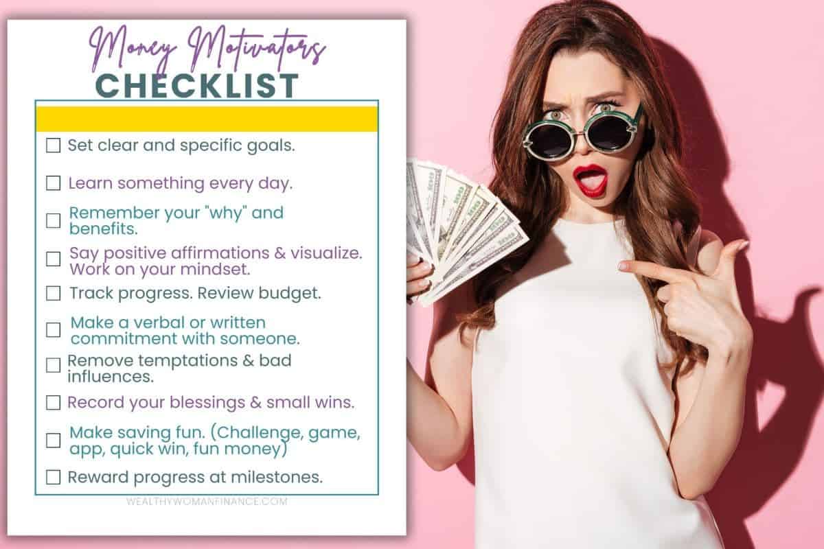 money saving motivation checklist with woman