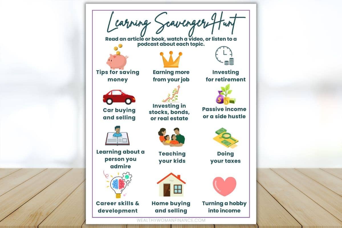 Financial scavenger hunt learning literacy, saving money games