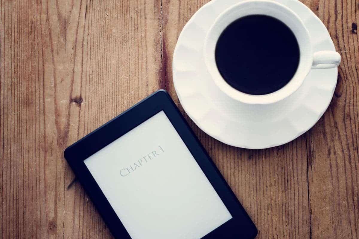 kindle and coffee cup