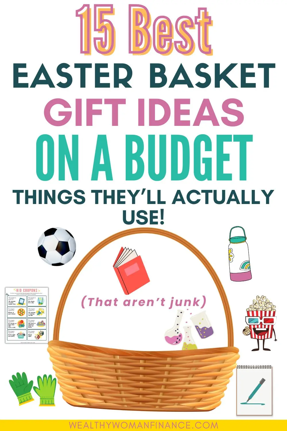 Cheap Easter basket gift ideas that they'll actually use, frugal but thoughtful pin
