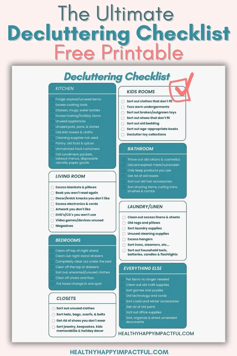 declutter your home, decluttering checklist free printable pdf