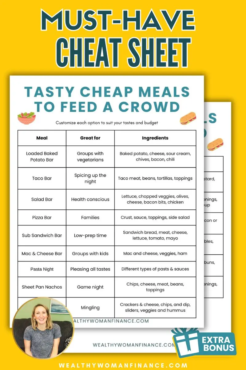 inexpensive meals to feed a crowd cheat sheet, free printable