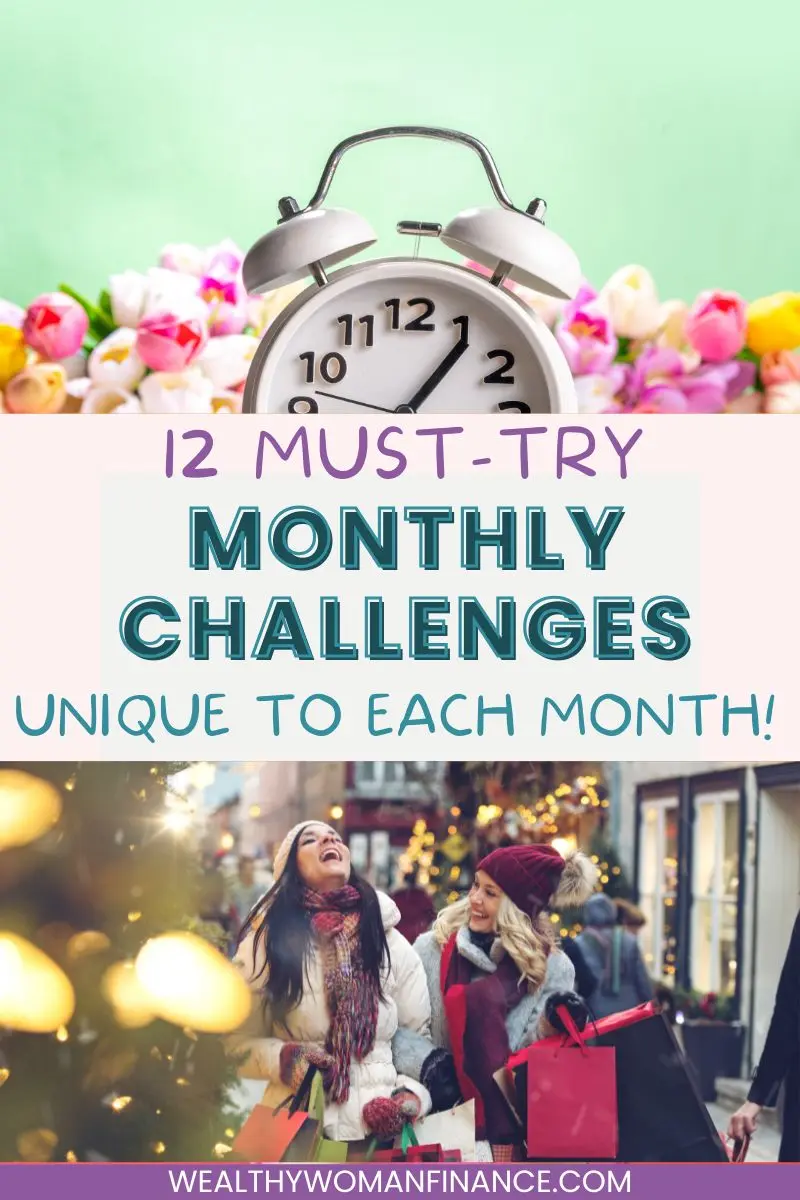 12 monthly savings plan challenges for every month of the year pin