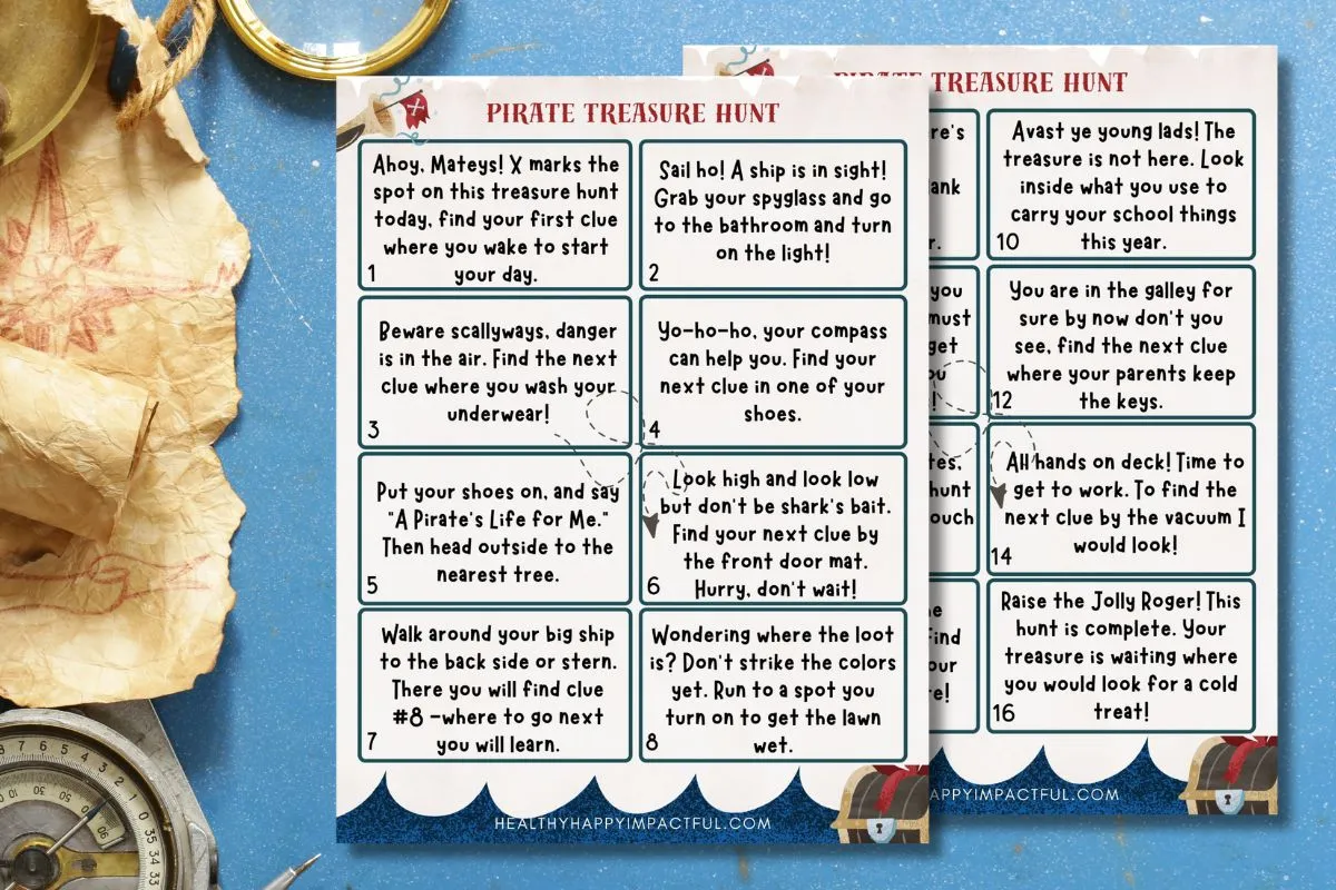 pirate treasure scavenger hunt with clues