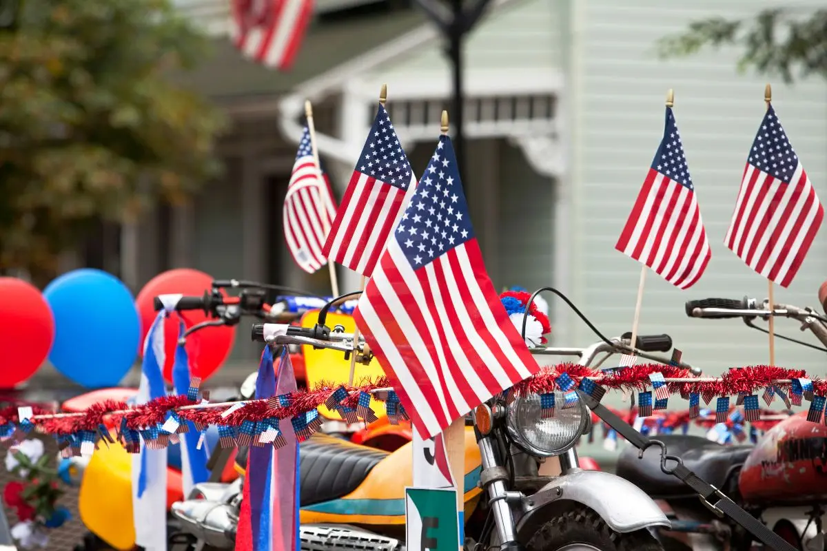 bike parade with flags