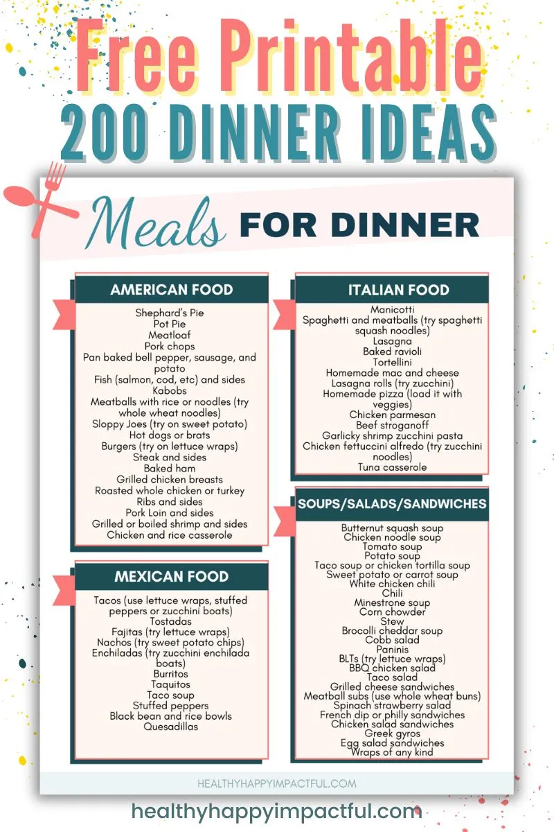 dinner meal planning ideas; family printable menu planner free