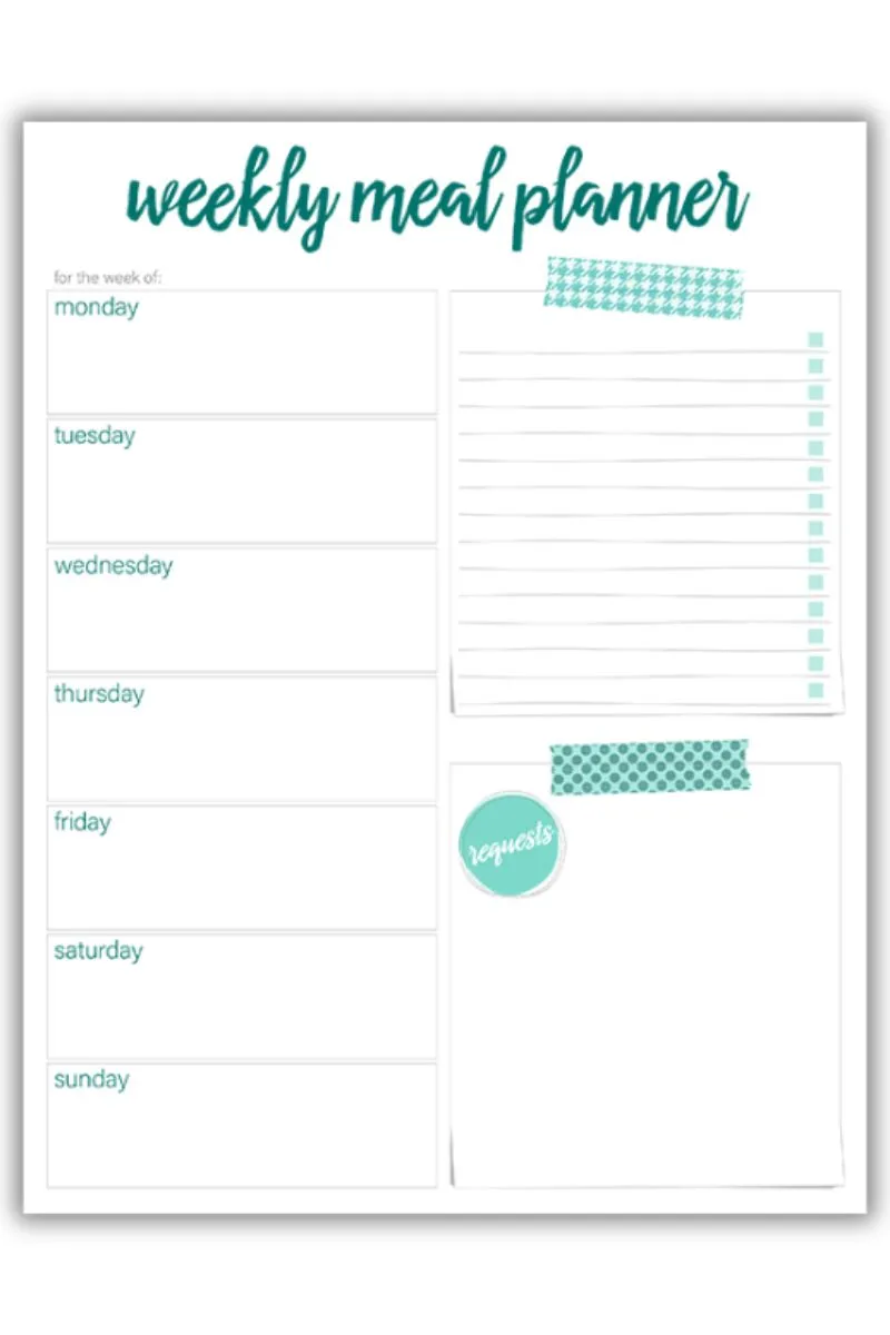 family meal plan ideas; worksheets