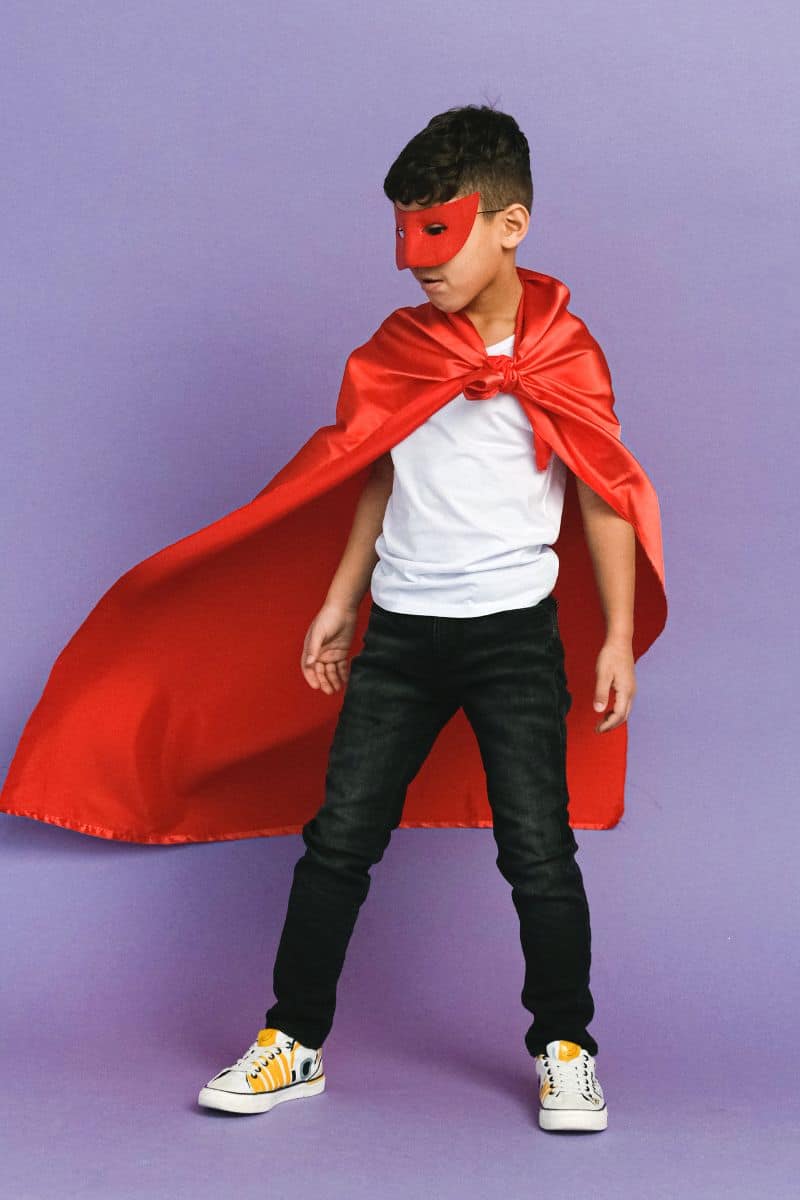 boy wearing mask and cape, Halloween costumes cheap for kids