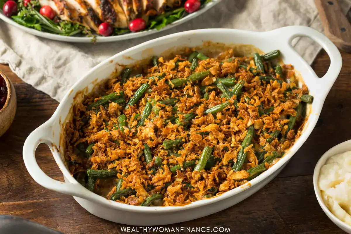 green bean casserole, comfort casseroles as cheap Thanksgiving sides and dishes