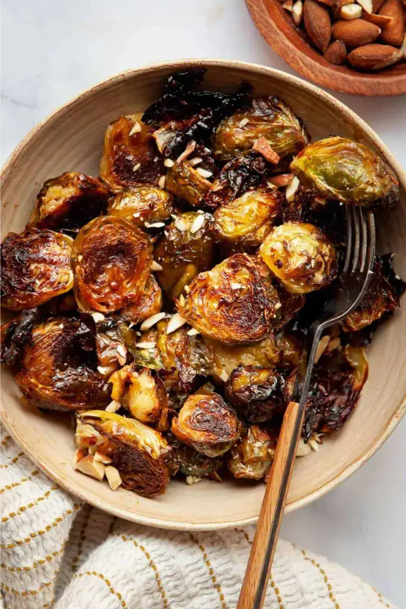 maple brussel spouts, healthy Thanksgiving dinner sides that are also cheap