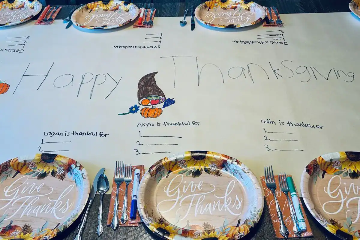 cheap Thanksgiving activities; butcher paper tablecloth