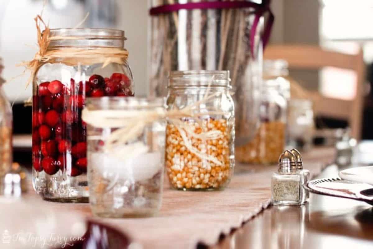 diy mason jars as cheap Thanksgiving table settings and tablescapes