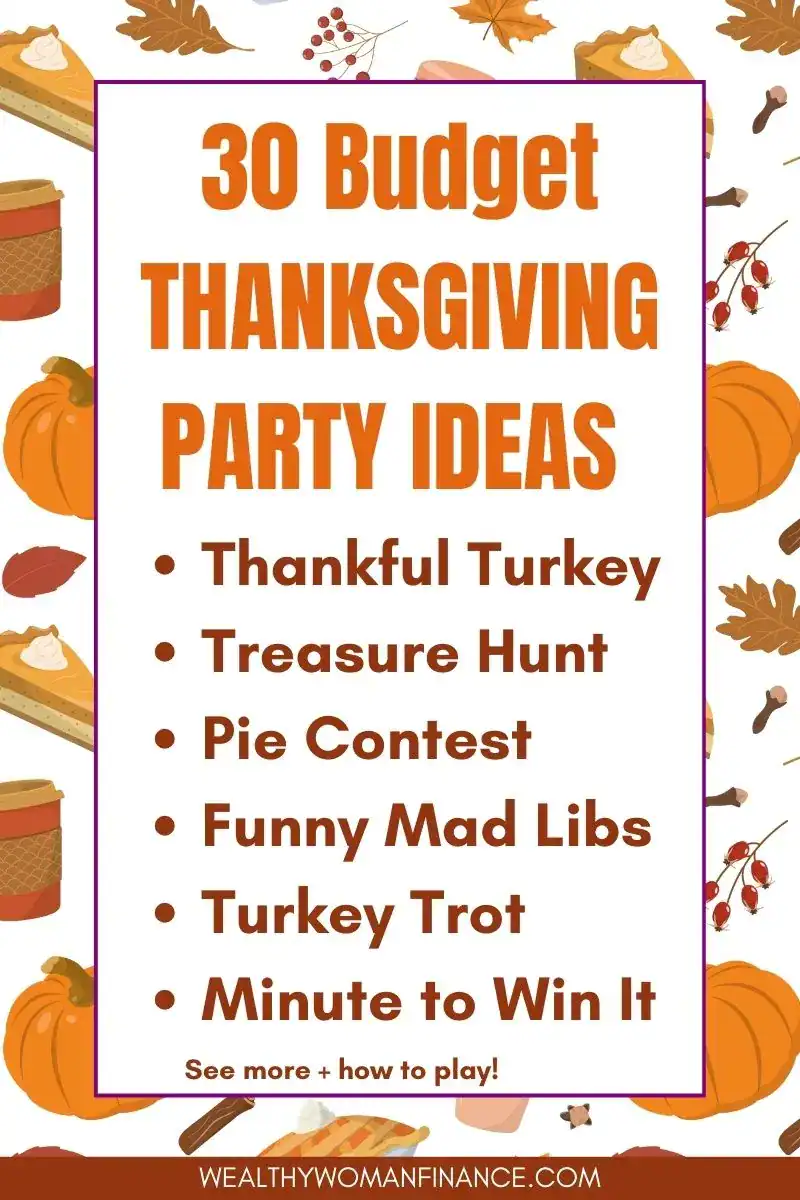 cheap, budget friendly Thanksgiving party ideas, activities, food, and games, decorations