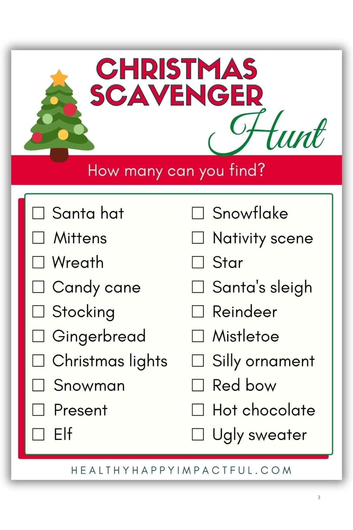 free printable Christmas scavenger hunt activities