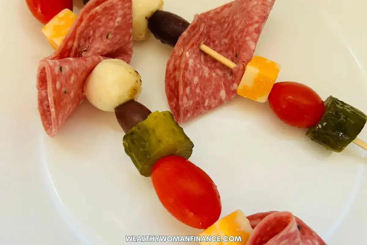 Easy Charcuterie skewers make easy Thanksgiving appetizers or Christmas dinner appetizers