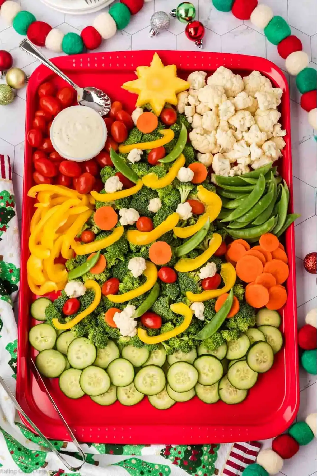 Christmas tree veggie tray; simple and easy appetizers for a crowd or party; cold; gluten free; no bake