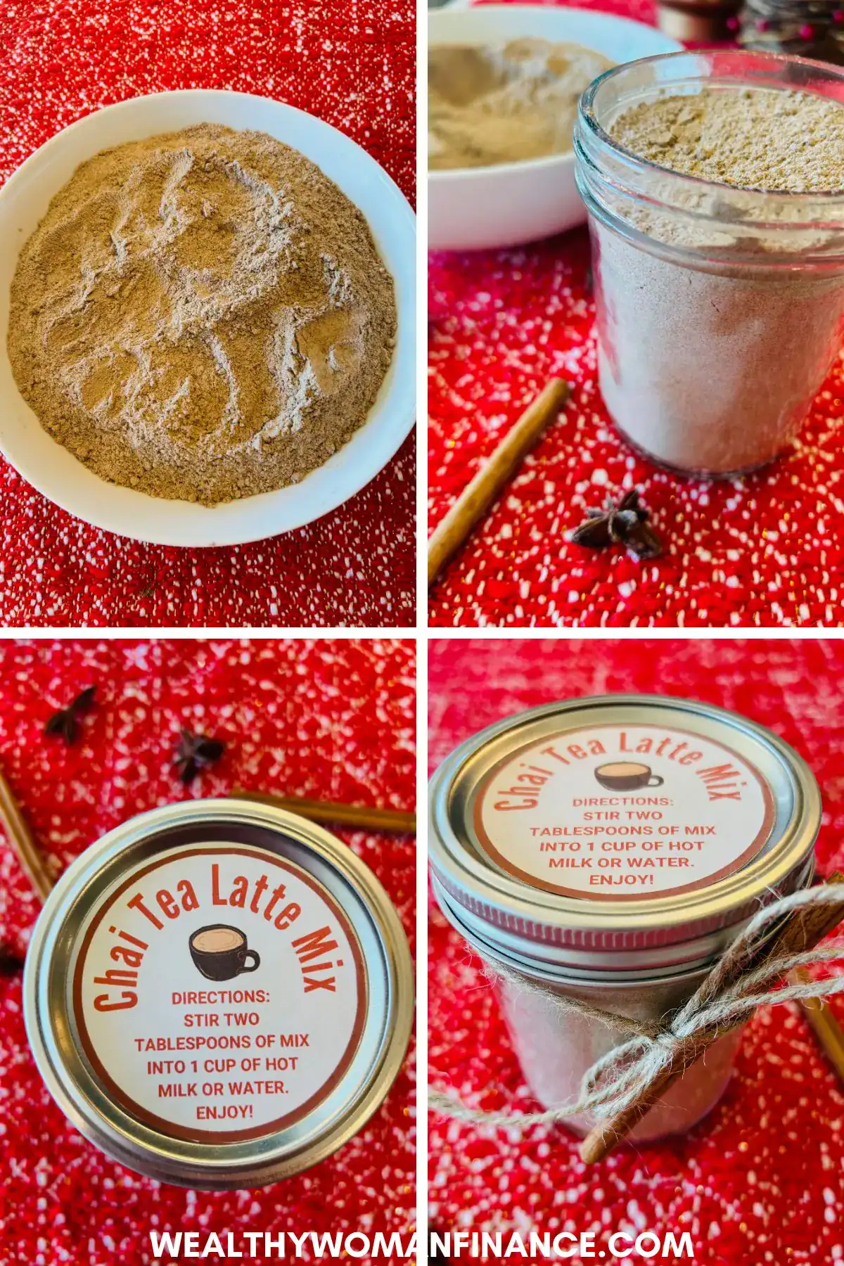 chai tea latte mix Christmas gifts in a jar