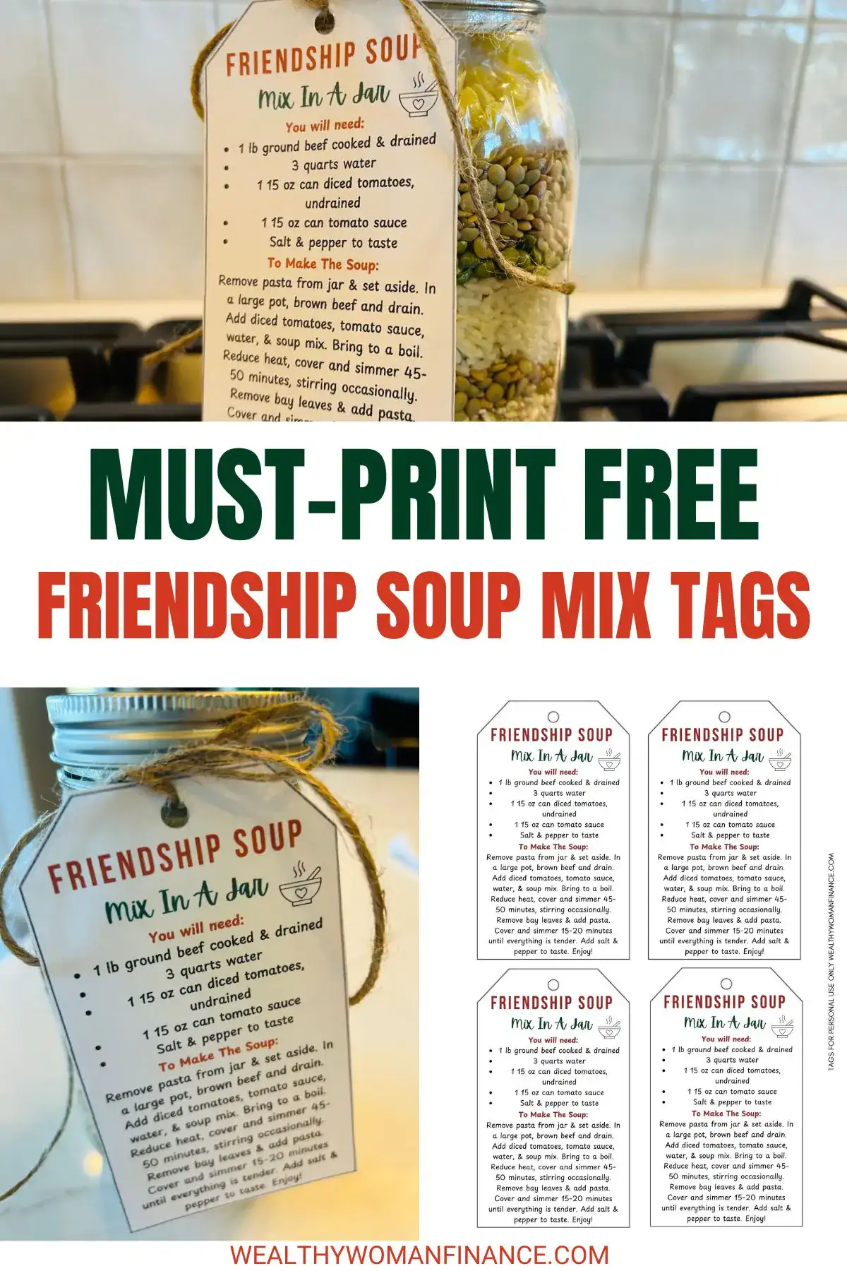 friendship soup mix recipe card free printable activity for kids; preschool