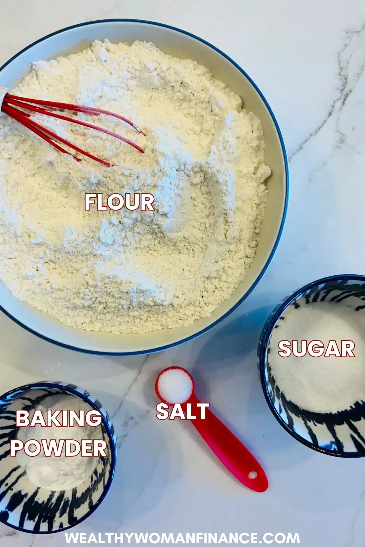 flour, baking soda, salt, sugar
