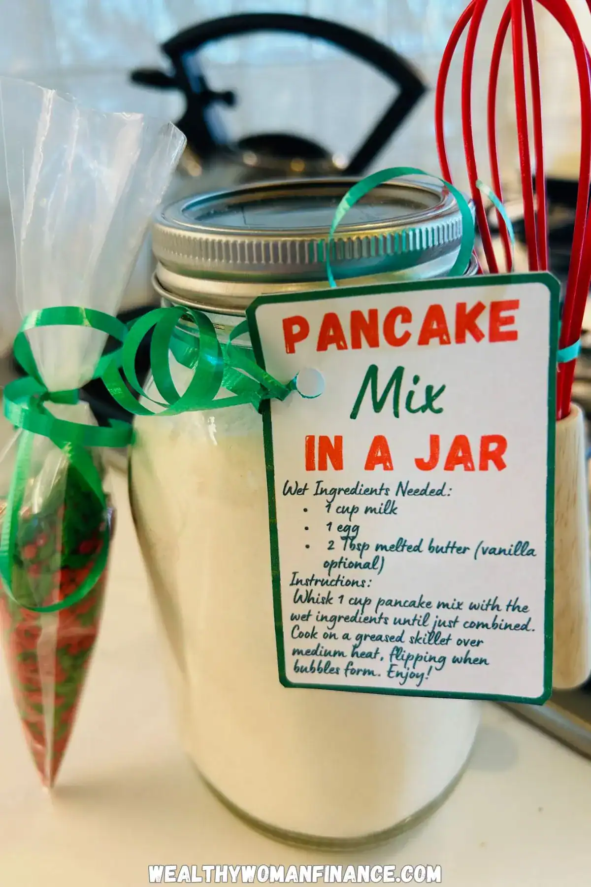 homemade Christmas pancake mix in a jar gift